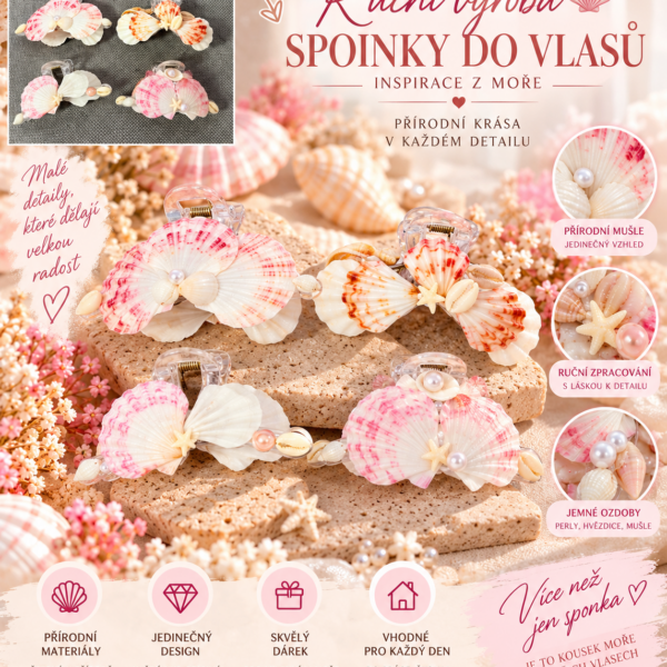 Skřipec do vlasů s mušlemi – různé varianty